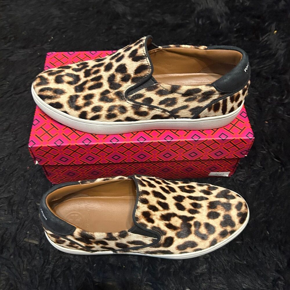 TORY BURCH TB animal print fur leather slip on shoes women’s 8